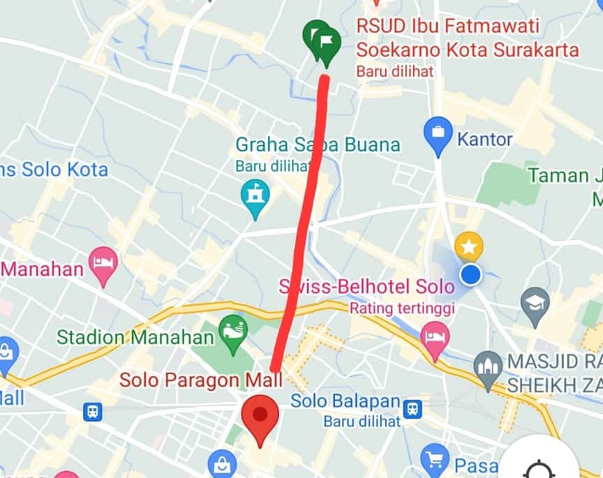 Lokasi Tanah dijual Solo dekat dengan Paragon Mall Solo 3,4 KM menggunakan mobil 5,4KM